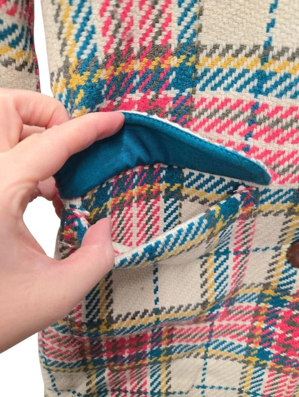 Mini Boden Plaid Fur Collar Pea Coat Size 7-8 Years